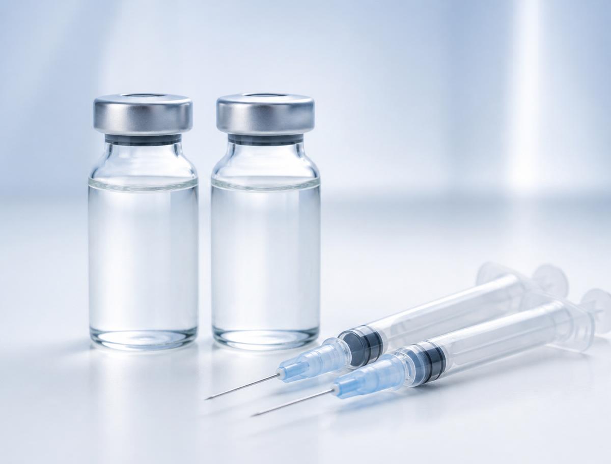 Frascos de bioestimulador de colágeno e seringas estéreis